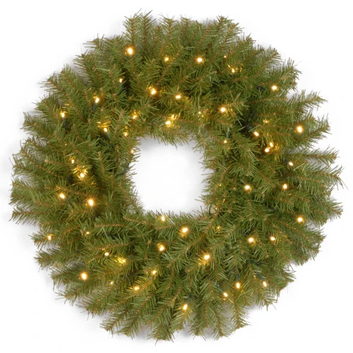 Christmas Central Pre-Lit Norwood Fir Artificial Christmas Wreath, 24-Inch, White Lights