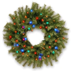 Christmas Central Pre-Lit Norwood Fir Artificial Christmas Wreath, 24-Inch, Multicolor Lights