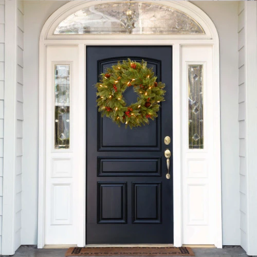 Christmas Central Pre-Lit Noelle Artificial Christmas Wreath, 24-Inch, White LED Lights - Image 3