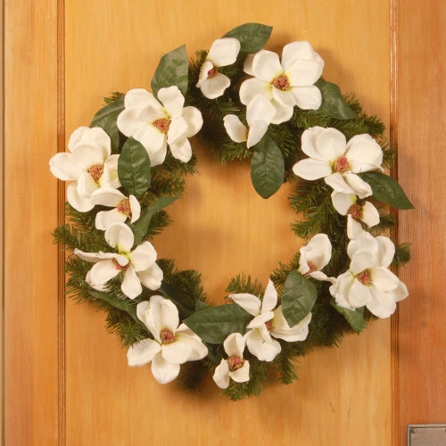 Christmas Central North Valley Spruce Magnolia Artificial Wreath - 24-Inch, Unlit - Image 4