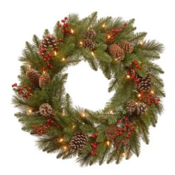 Christmas Central Pre-Lit Bristle Berry Artificial Christmas Wreath, 30-Inch, Warm White LED Lights