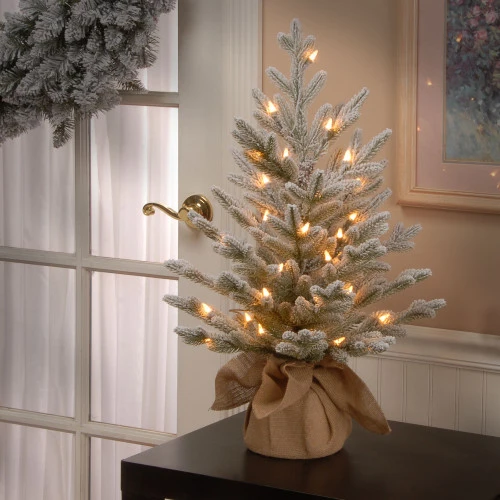 Christmas Central 2.5' Pre-Lit Potted Snowy Cambridge Medium Artificial Christmas Tree, White LED Lights - Image 3