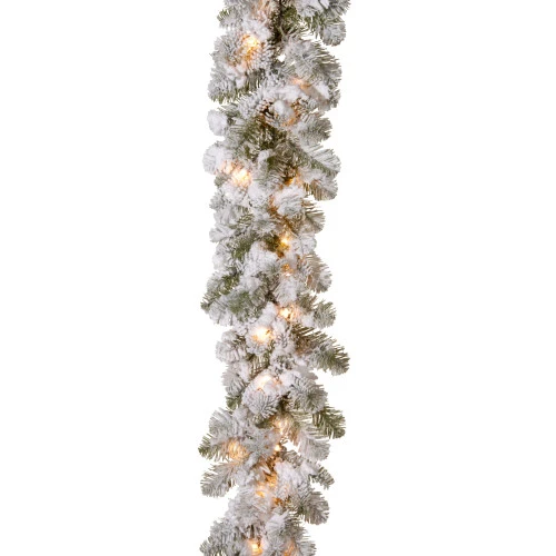 Christmas Central 9' X 12" Pre-Lit Snowy Camden Artificial Christmas Garland, Clear Lights