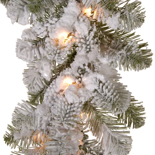 Christmas Central 9' X 12" Pre-Lit Snowy Camden Artificial Christmas Garland, Clear Lights - Image 2