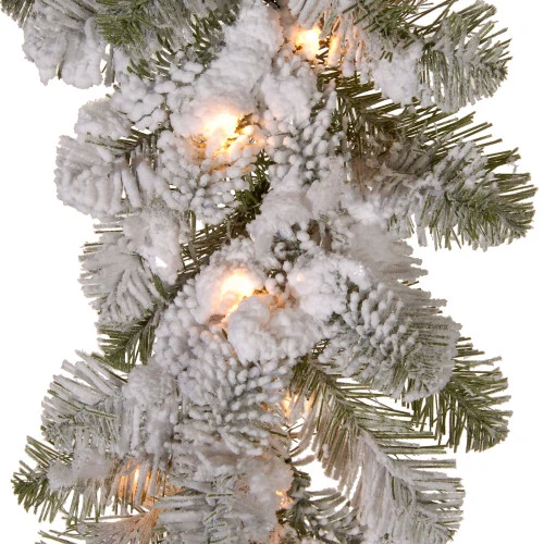 Christmas Central 9' X 12" Pre-Lit Snowy Camden Artificial Christmas Garland, Clear Lights - Image 3