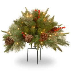 Christmas Central 27" Green And Red Battery Operated LED Lighted Colonial Urn Filler Christmas Decor