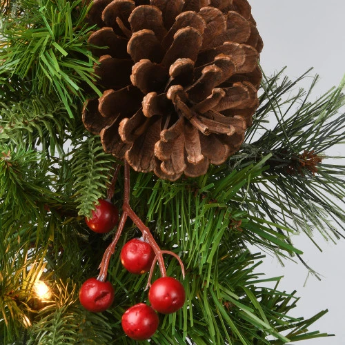 Christmas Central 9' X 10" Pre-Lit Berries And Pinecones Artificial Christmas Garland, Clear Lights - Image 2
