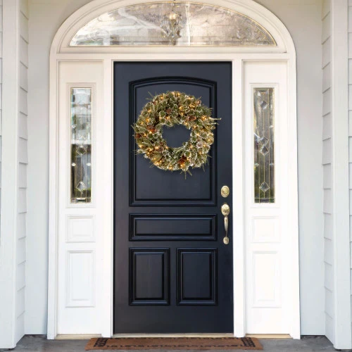 Christmas Central Pre-Lit Liberty Pine Artificial Christmas Wreath, 24-Inch, Clear Lights - Image 2