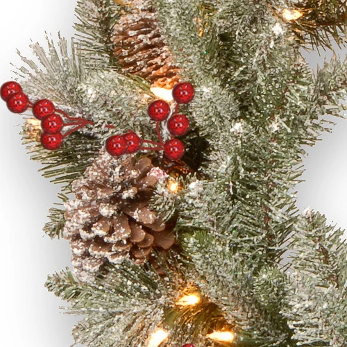 Christmas Central Pre-Lit Snowy Bristle Berry Artificial Christmas Wreath, 24-Inch, White LED Lights - Image 3