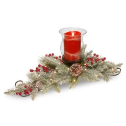 Christmas Central 30" Snowy Bristle Artificial Christmas Centerpiece And Candle Holder
