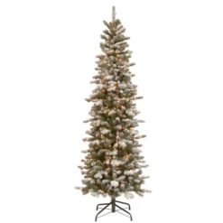 Christmas Central 7.5' Pre-Lit Slim Snowy Sheffield Spruce Artificial Christmas Tree - Clear Lights