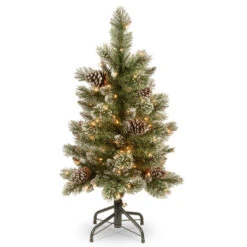 Christmas Central 3β Pre-Lit Glittering Pine Pencil Slim Artificial Christmas Tree, Clear Lights