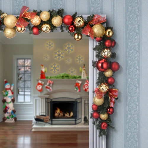 Christmas Central 6' Red Pine And Ball Ornament Artificial Christmas Garland, Unlit - Image 2