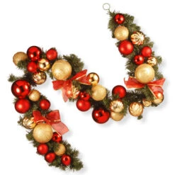 Christmas Central 6' Red Pine And Ball Ornament Artificial Christmas Garland, Unlit