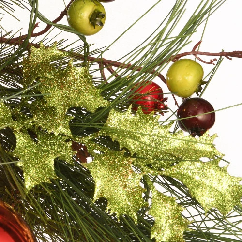 Christmas Central Pre-Lit Bristle Berry And Ball Ornament Artificial Christmas Wreath, 30-Inch, White Lights - Image 2