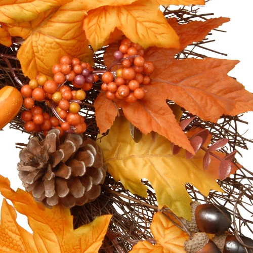 Christmas Central Maple Leaves And Pumpkins Halloween Wreath, Orange And Yellow 24-Inch - Image 3