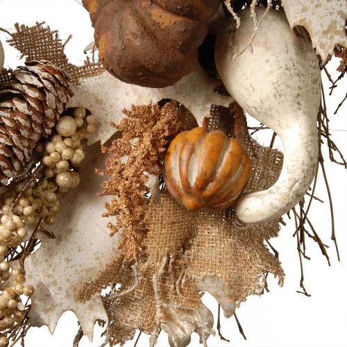 Christmas Central White And Brown Artificial Autumn Wreath - 28-Inch, Unlit - Image 2