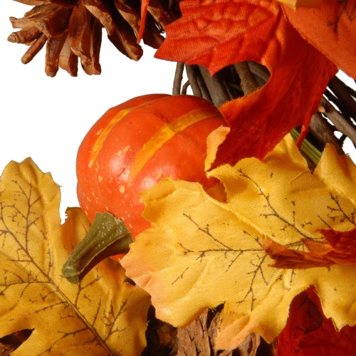 Christmas Central Orange And Green Maple Leaves Artificial Autumn Wreath - 26-Inch, Unlit - Image 2