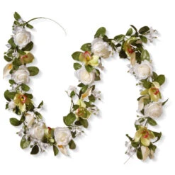 Christmas Central 72" White Rose & Calla Lily Garland
