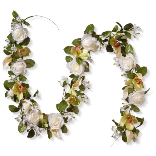 Christmas Central 72" White Rose & Calla Lily Garland