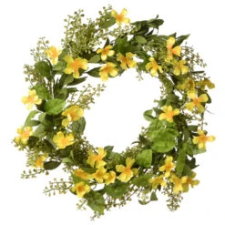 Christmas Central Yellow And Green Cosmos Flowers Artificial Wreath - 22-Inch, Unlit