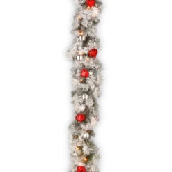Christmas Central 9' X 12" Pre-Lit Snowy Bristle Pine Artificial Christmas Garland, Clear Lights