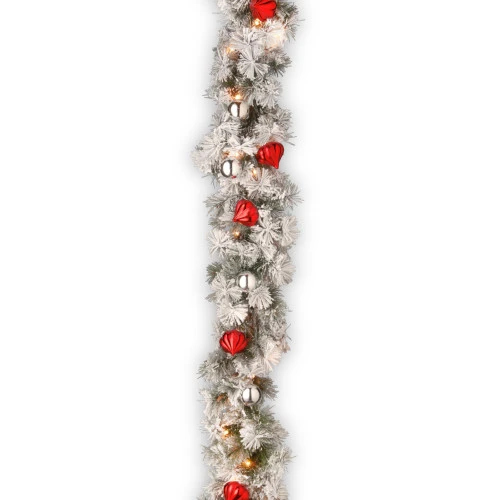 Christmas Central 9' X 12" Pre-Lit Snowy Bristle Pine Artificial Christmas Garland, Clear Lights