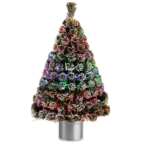 Christmas Central 4' Pre-lit Potted Flocked Evergreen Artificial Tabletop Christmas Tree