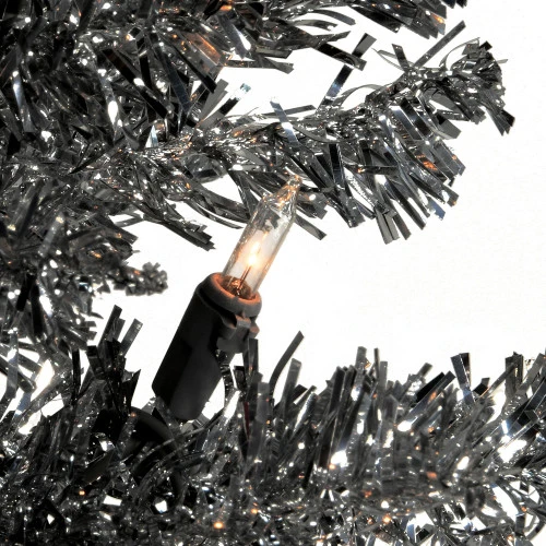 Christmas Central 6β Pre-Lit Pencil Black Tinsel Artificial Christmas Tree, White Lights - Image 2