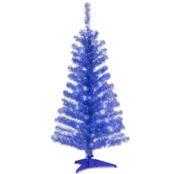 Christmas Central 4' Pre-Lit Medium Blue Tinsel Artificial Christmas Tree, Clear Lights