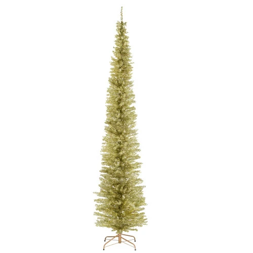 Christmas Central 9' Pencil Champagne Gold Tinsel Artificial Christmas Tree, Unlit