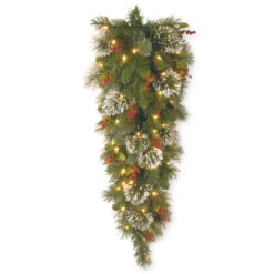Christmas Central 48" Pre-Lit Wintry Pine Artificial Christmas Teardrop Swag, White LED Lights