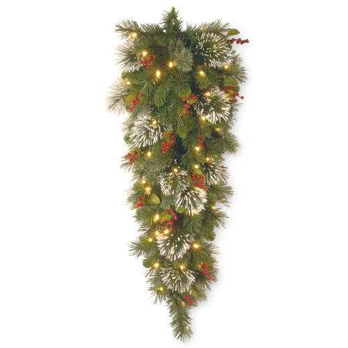 Christmas Central 48" Pre-Lit Wintry Pine Artificial Christmas Teardrop Swag, White LED Lights