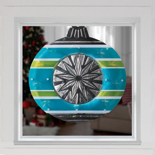 Christmas Central 15.5" Blue And Green Lighted Christmas Ornament Window Silhouette - Image 3