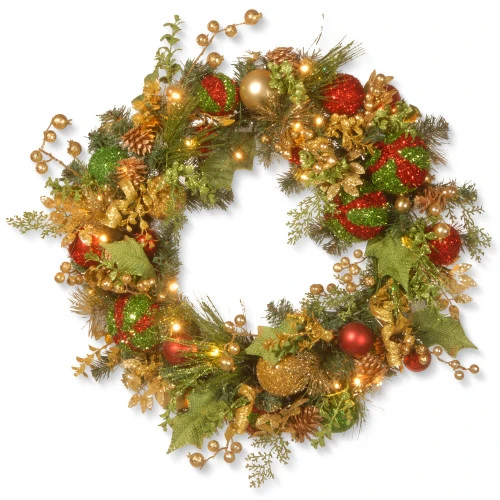 Christmas Central Pre-Lit Decorated Artificial Christmas Wreath, 30-Inch, LED Lights