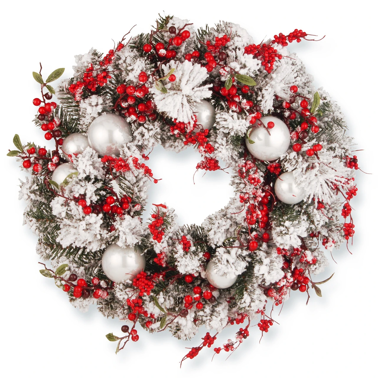 Christmas Central Red And White Ornaments Artificial Christmas Wreath, 24-Inch, Unlit