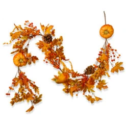 Christmas Central 72" Maple Leaf And Pumpkins Artificial Garland – Unlit