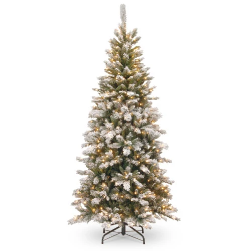 Christmas Central 7.5β Pre-Lit Slim Snowy Mountain Pine Artificial Christmas Tree, Clear Lights