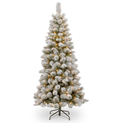 Christmas Central 7.5β Pre-Lit Slim Snowy Bristle Pine Artificial Christmas Tree, Clear Lights