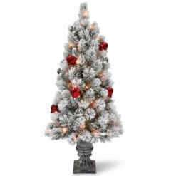 Christmas Central 4β Pre-Lit Potted Snowy Bristle Pine Artificial Christmas Tree, Clear Lights